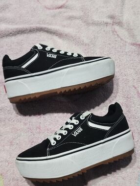 Vans Seldan Platform Sneakers Women's Black White Canvas Low Top Walking Sz 6